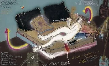 Mattia Moreni. La Maya desnuda de Goya regressita pure lei, elettronica, prima della cura. PERCHÉ, 1991 olio su tela, 182 x 300 cm Popy Moreni, Parigi. Archivio fotografico Mart, Alessandro Nassiri