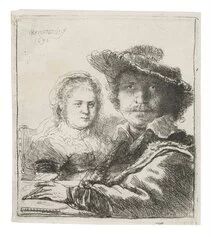 Rembrandt van Rijn, Autoritratto con Saskia 1636, Acquaforte, Graphische Sammlung ETH Zürich