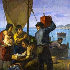 07.Vincenzo Vinciguerra, Pescatori, 70x70 cm, olio su tela, 1992