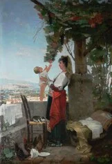 Giuseppe Bortignoni junior (Bassano del Grappa, 1859 - Bologna, 1936), Madre e figlio sotto il pergolato, fine XIX secolo