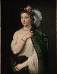 11. TIZIANO
Giovane donna con cappello piumato, 1534-1536 circa
Olio su tela, 96x75 cm
San Pietroburgo, Museo dell’Hermitage 