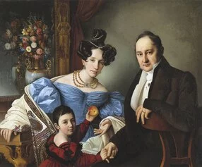 Giuseppe Tominz, (Gorizia, 1790-Gradiscutta [Gradišče nad Prvačino], 1866), La famiglia de Brucker 1828-1830, olio su tela, cm 88 × 112, Trieste, Museo Revoltella, inv. 450