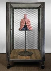 Louise Bourgeois
CELL XVIII (PORTRAIT), 2000
Steel, Glass, Wood, Pink & Blue Fabric
81 1/2 x 48 1/2 x 50 1/2
