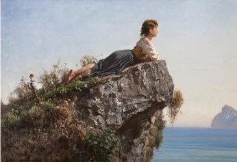 Filippo Palizzi 
Fanciulla sulla roccia a Sorrento,  1871 
olio su tela, 54,80 x 79,50 cm 
Fondazione Internazionale Balzan,