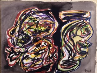 Karel Appel: Composizione, 1967 ca.  guazzo su carta, mm 500 x 650. Galleria Internazionale d'arte Moderna, dono dell’artista, 1967