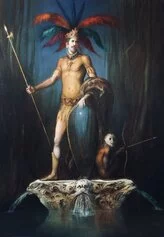 Giovanni Tommasi Ferroni Fontana pluviale con indioeurpeo 2019
olio su tela
cm 70x100