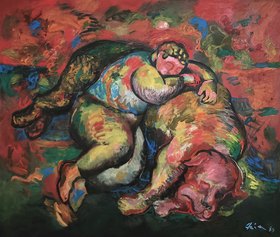 GALLERIA ALESSANDRO BAGNAI. Sandro Chia, Boy and dog sleeping, 1983 Olio su tela 200 x 235 cm