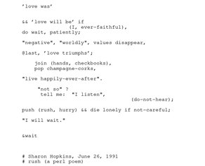 Sharon Hopskins, Perl Haiku 