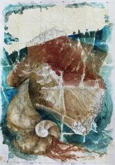Concetta De Pasquale - L'incontro sull'isola, Stromboli  - cm 48x33 - acquerello e carta su carta nautica - 2020