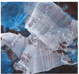 Dell'azzurro silenzio-omaggio a Luigi Nono, inchiostri e pigmenti su tela, cm 140x150-2020