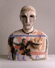 GALLERIA DELLO SCUDO. Mimmo Paladino. Senza titolo [Teorema]. 1995, terracotta dipinta, 64,8 x 47,6 x 30,5 cm