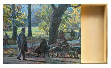 Ilya & Emilia Kabakov, Charles Rosenthal, Im Park 1930, 1998, olio su tela, scatola di legno, lampada, 77x32,2x16,4 cm, Courtesy of Galerie Thaddaeus Ropac, London,· Paris, Salzburg, Seoul