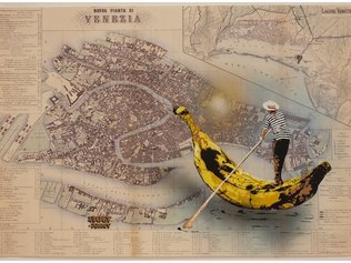 About Ponny, Venezia, tecnica mista su carta geografica