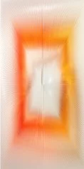 Alberto Biasi, Porta del sole, 2022, lamella in PVC e acrilico su tavola, cm 180x90