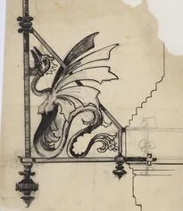 Alessandro Mazzucotelli studio per lampada reggibraccio con figura di chimera 1903 ca Galleria Rizzarda.