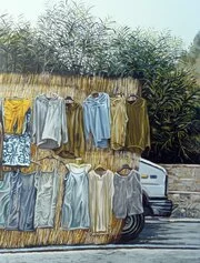 Andrea Di Marco, Defilè, olio su tela, 190x70 cm, 2009