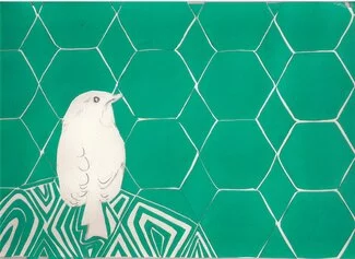 Anila Rubiku _Hope is the thing with feathers #104_ 2022, collage e disegno su carta pantone vintage e stecche di ombrello- cm 21 x 29,5 x 55