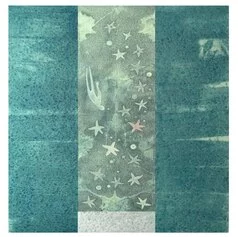 Anna Onesti, Di cielo e di mare, Arazzo, gouache e collage di carte di gelso tinte con l’indaco e il guado, montate su mussola di cotone, 110x110 cm, 2023