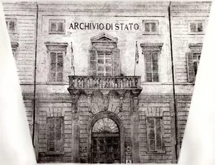 Archivio di Stato di Modena, 2023, puntasecca su vetro sintetico mm 300x390