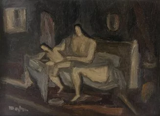 Arturo Martini, Maternità/ Madre con bambino, 1944. Cartone, pittura a olio, cm 30 x 42. Museo del Paesaggio, Verbania