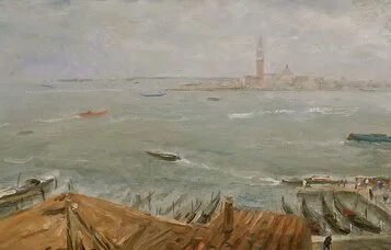 Bacino di San Marco da un'altana, 1980 olio su tela 60x40