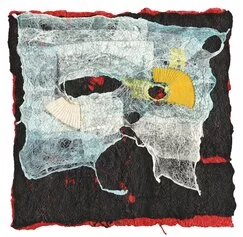 Barbara Ortelli Pin, Penso che, 19,5x19 cm, Intervento tessile su carta mulberry lavorata col metodo joomchi, 2024