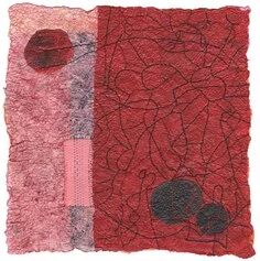Barbara Ortell iPin, Ragnatela cosmica, 19x19 cm, Intervento tessile su carta mulberry lavorata col metodo joomchi, 2023