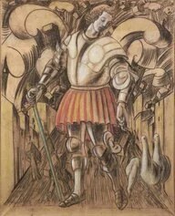 Roberto Barni “Condottiero” 1983, tecnica mista su carta intelata, 200 x 159 cm
