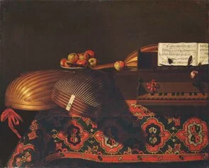Milano - Evaristo Baschenis: Natura morta con strumenti musicali.Olio su tela. 79 x 98 cm, 1665-1670 ca. Collezione privata © Galerie Canesso, Paris
