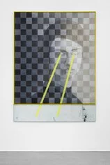 Matthias Bitzer, Teich ohne Echo, 2024, Acrylic on canvas, wooden painted panel, artist frame 193×143×5 cm, Courtesy the Artist and Francesca, Minini, Milan, Ph. Andrea Rossetti