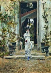 Boldini Berthe che esce per una passeggiata, 1874, olio su tavola, 56x40 cm.