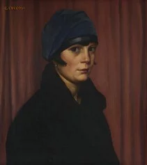 Cesare Cuccoli: Ritratto di giovane donna, 1935 ca, olio su tela, 47 x 40 cm, collezione privata