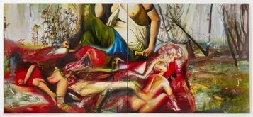 Chiara Calore (Abano Terme, 1994), Mater terribilis, 2023, dittico, olio su tela / diptych, oil on canvas, 180 x 400 cm.
