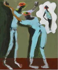 Curtis Talwst Santiago, Daemon Dance, 2023, Flashé, spray paint, acrylic paint, charcoal, oil stick, 60 x 50 cm. Courtesy the Artist and Martina Simeti, Milan. Photo: Andrea Rossetti