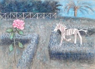 Enrico Benaglia   La zebra e la rosa   pastello su carta applicata su tela cm 50x65