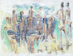Fausto Pirandello, Bagnanti, 1961, olio su cartone, 72,5 x 93,5 cm