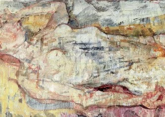 Fausto Pirandello, Nudo disteso, 1954 ,olio su cartone, cm 515x71
