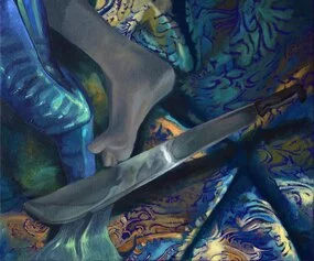 Alessandro Fogo, Mermaid tail, 2023, Olio su tela in lino, cm 50 x 60.
Courtesy l’artista e Collezione Scarzella