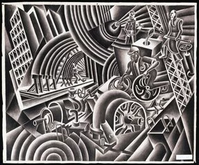 Fortunato Depero (Fondo 1892 – Rovereto 1960), Cantiere sonoro (dinamismo sotterraneo metropolitano), 1950, Carboncino e china su carta, Mart Museo di arte moderna e contemporanea di Trento e Rovere