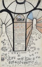 RAVELLING IN ITALY – MILAN
Saul Steinberg, Gallery of Milan, 1951
ink, grease pencil and watercolour on paper Private collection
 © The Saul Steinberg Foundation/Artists
 Rights Society (ARS) New York