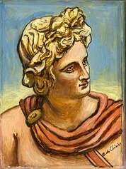 Giorgio de Chirico, Apollo musagete, 1973, olio su cartone, cm 29 x 22