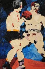 Giovanni Testori K.O.2 (Boxe I) a 1970 olio su tela, cm 200x130