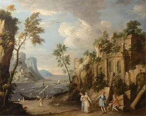 Giuseppe Zola, Scena portuale con rovine, olio su tela, 163 x 203 cm