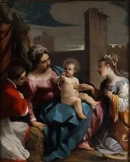 Guercino, Matrimonio mistico di santa Caterina alla presenza di san Carlo Borromeo, 1611-1612
Olio su tavola, 50,2 x 40,3 cm Cento, Coll. Credem
