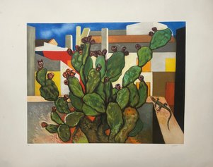 Guttuso, Cactus e lucertola, 93x123 cm, acquaforte e acquatinta, 1986
