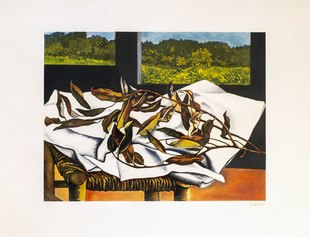 Guttuso, Finestra con ramo, 91x124 cm, acquaforte e acquatinta, 1986