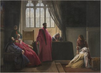 Francesco Hayez, Valenzia Gradenigo davanti agli Inquisitori, 1843-1845 circa, olio su tela, 105 x 140 cm