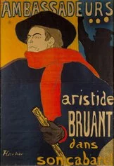 Henri de Toulouse-Lautrec: Ambassadeurs. Aristide Bruant dans son cabaret, 1892, lithographie au pinceau et au crachis en six couleurs, cm 150 x 100