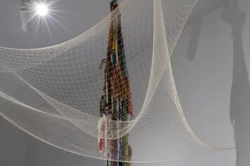 Installation view, Sheila Hicks & Nedko Solakov, flying colors in yarn and water, Galleria Massimo Minini, Brescia, November 18, 2023 – February 14, 2024, first room.
