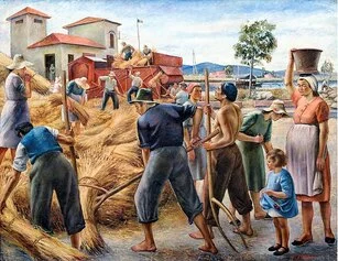 Il grano della bonifica lucchese, olio su tela cm 233x300, 1940
